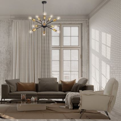 Maytoni T546PL-12B - Żyrandol na linkach JACKSON 12xE27/7W/230V czarny/złoty