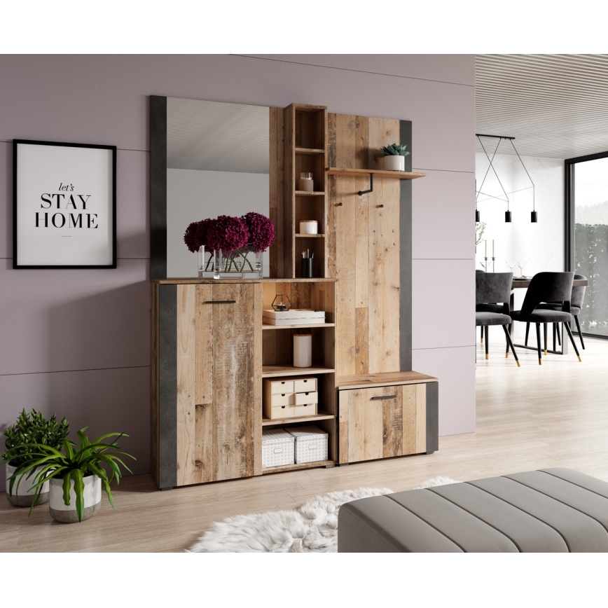 Meblościanka do przedpokoju z lustrem KEVIN, brązowo-czarna