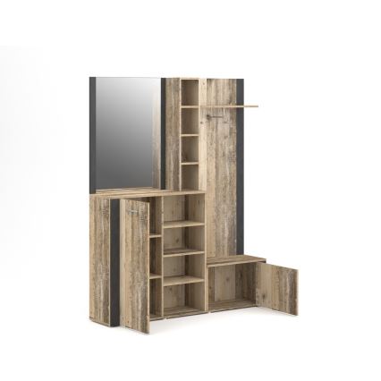 Meblościanka do przedpokoju z lustrem KEVIN, brązowo-czarna