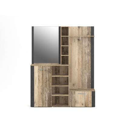 Meblościanka do przedpokoju z lustrem KEVIN, brązowo-czarna