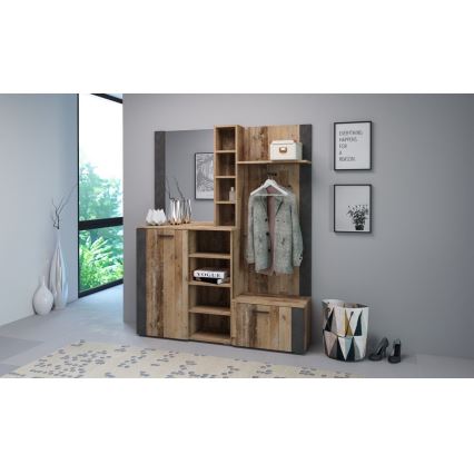 Meblościanka do przedpokoju z lustrem KEVIN, brązowo-czarna