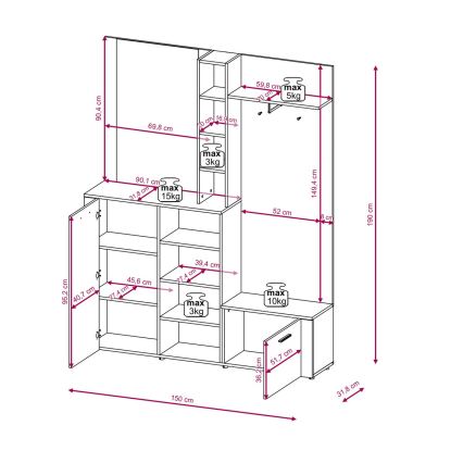 Meblościanka do przedpokoju z lustrem KEVIN, brązowo-czarna