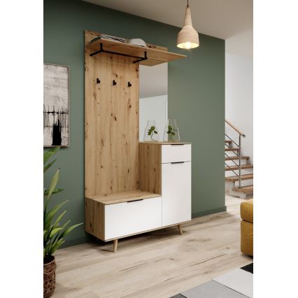 Meblościanka do przedpokoju z lustrem SVEN, brązowo-biała