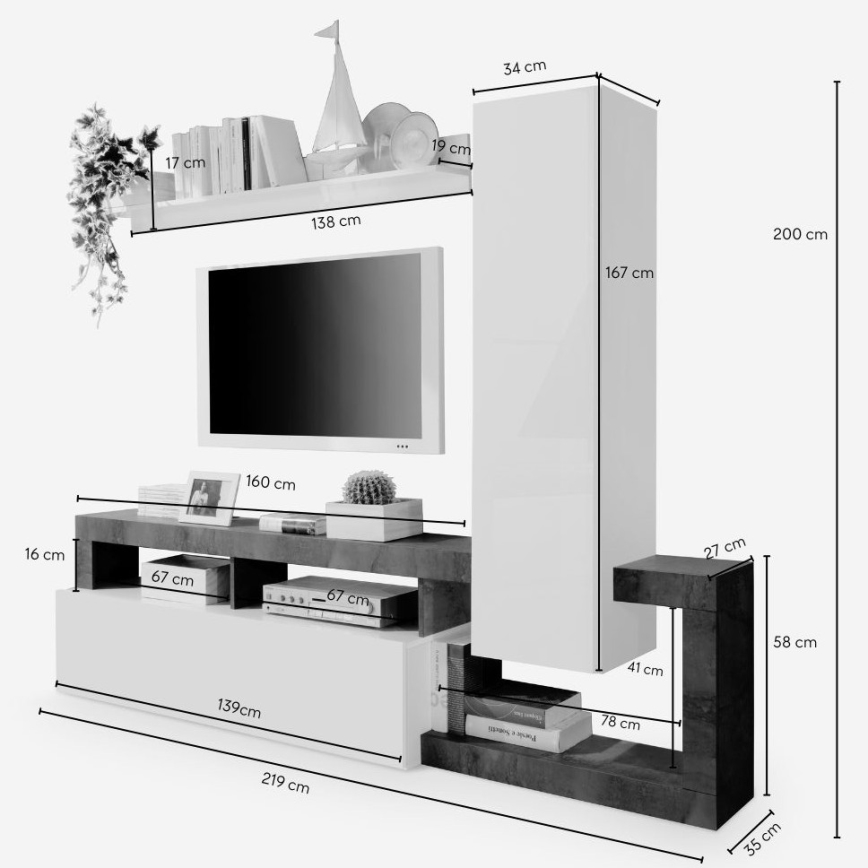 Meblościanka do salonu LENOR biały/antracyt