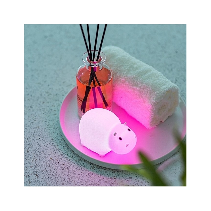 MegaLight - LED RGB ładowalny dziecięca dotykowa lampa do wanny SWIMMY HIPPO LED/5V IP67