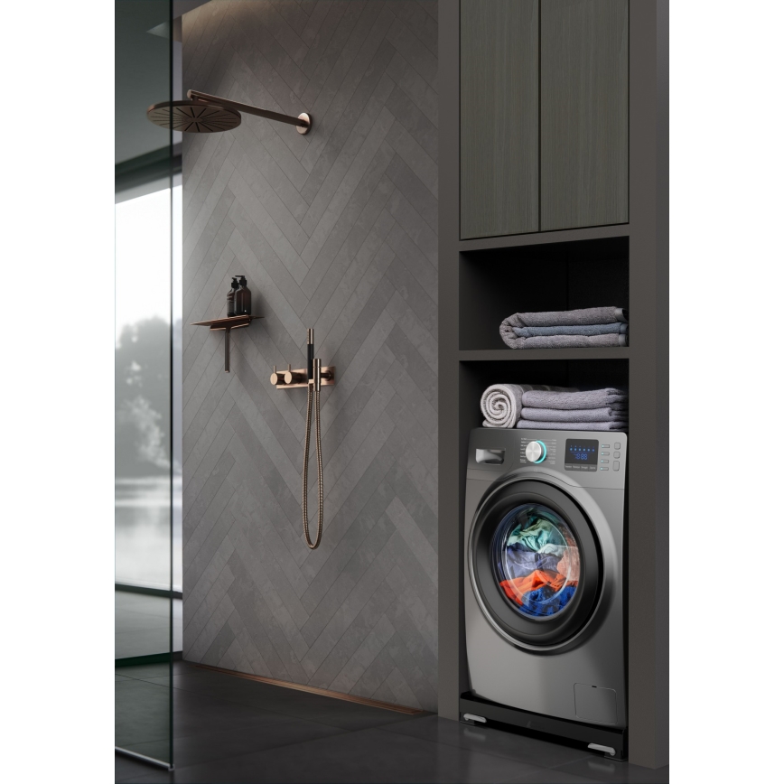 Meliconi 656168 - Mata antywibracyjna pod pralkę z wysuwanymi kółkami, 47 cm, czarna