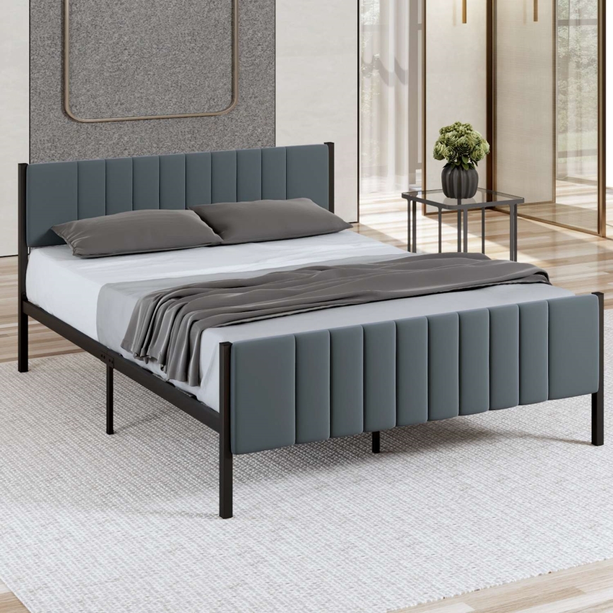 Metalowe łóżko dwuosobowe LUNOR 140x200 cm antracyt, nośność 200 kg