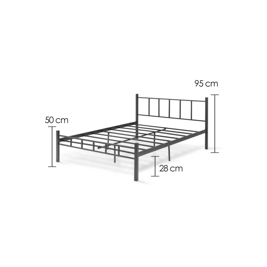 Metalowe łóżko dwuosobowe ORMEL 160x200 cm, czarne, nośność 200 kg