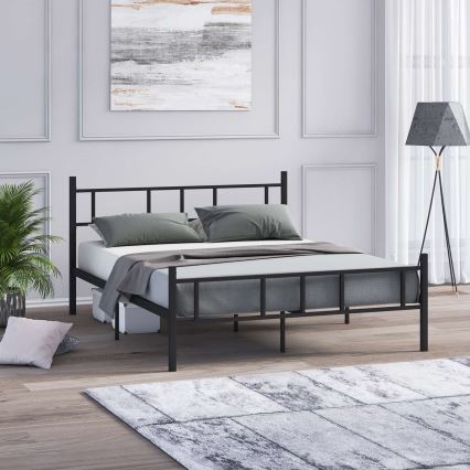 Metalowe łóżko dwuosobowe PIRON 120x200 cm, czarne, nośność 120 kg