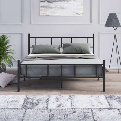 Metalowe łóżko dwuosobowe PIRON 140 x 200 cm, czarne, nośność 200 kg