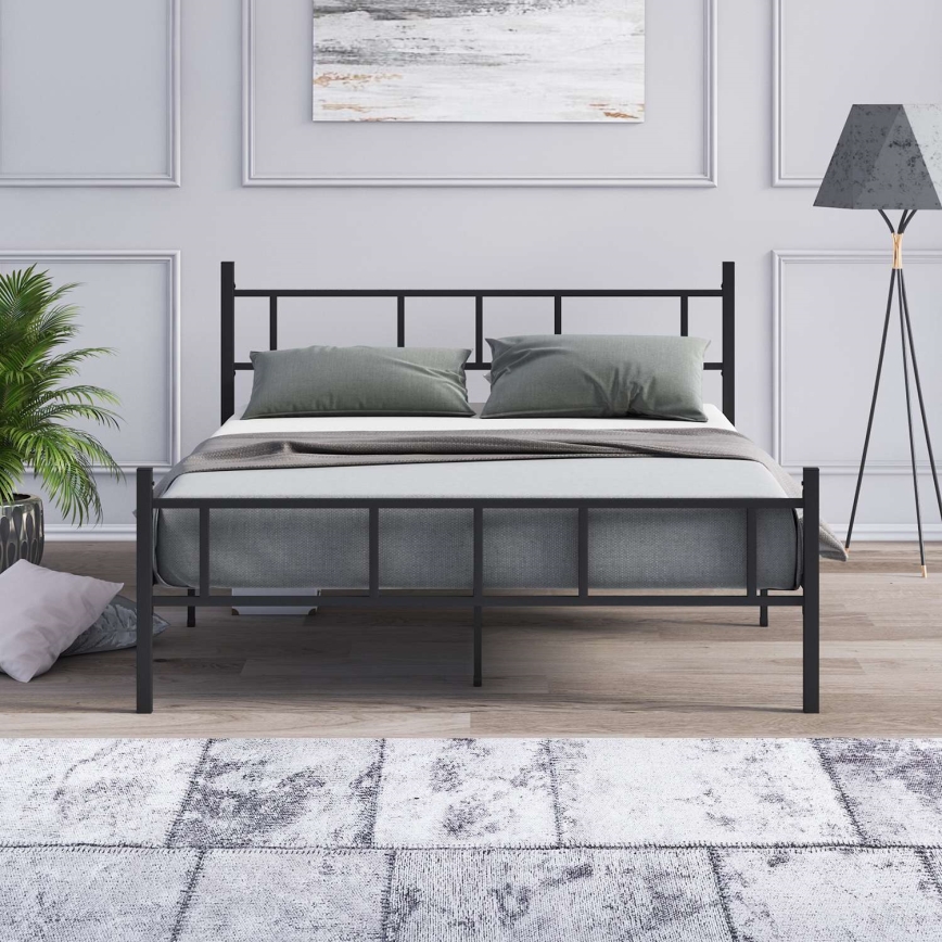 Metalowe łóżko dwuosobowe PIRON 140 x 200 cm, czarne, nośność 200 kg