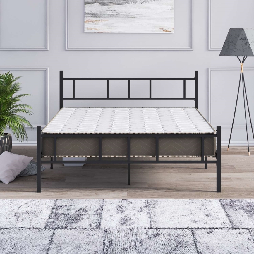 Metalowe łóżko dwuosobowe PIRON 140 x 200 cm, czarne, nośność 200 kg