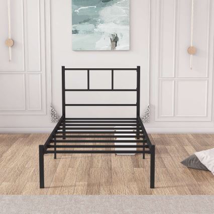 Metalowe łóżko jednoosobowe ROVAN 90x200 cm czarne nośność 120 kg