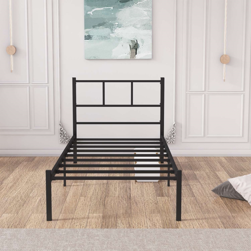 Metalowe łóżko jednoosobowe ROVAN 90x200 cm czarne nośność 120 kg