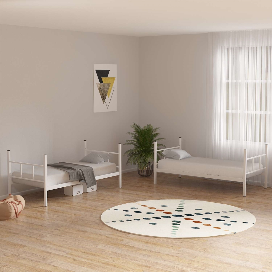 Metalowe łóżko piętrowe MAVEN 90x200 cm białe nośność 2x100 kg