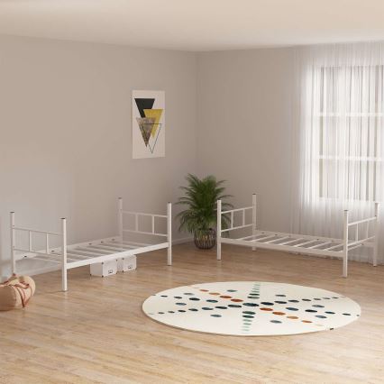 Metalowe łóżko piętrowe MAVEN 90x200 cm białe nośność 2x100 kg