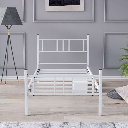 Metalowe łóżko pojedyncze PIRON 90x200 cm białe, nośność 120 kg