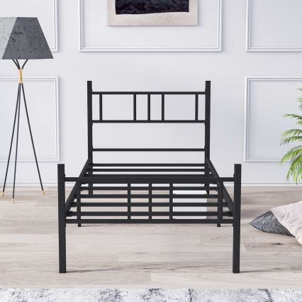 Metalowe łóżko pojedyncze PIRON 90x200 cm czarne nośność 120 kg