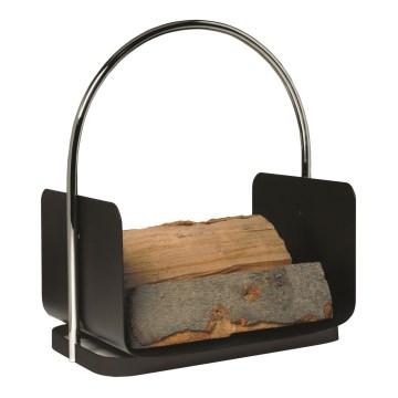 Metalowy kosz na drewno z uchwytem 50x41 cm czarny