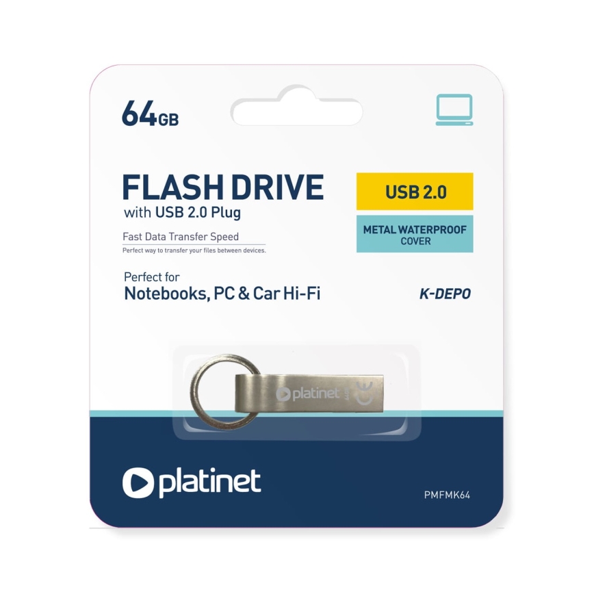 Metalowy wodoodporny Flash Disk USB 64GB matowy chrom