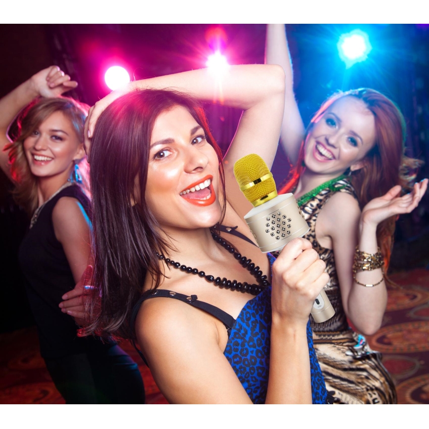 Mikrofon karaoke Bluetooth 6 W/5 V, 1500 mAh — złoty