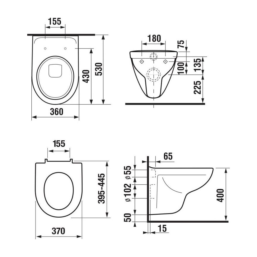 WC wiszące LYRA + deska sedesowa SoftClose LYRA + przycisk spłukujący DUAL + moduł podtynkowy + podkładka izolacyjna