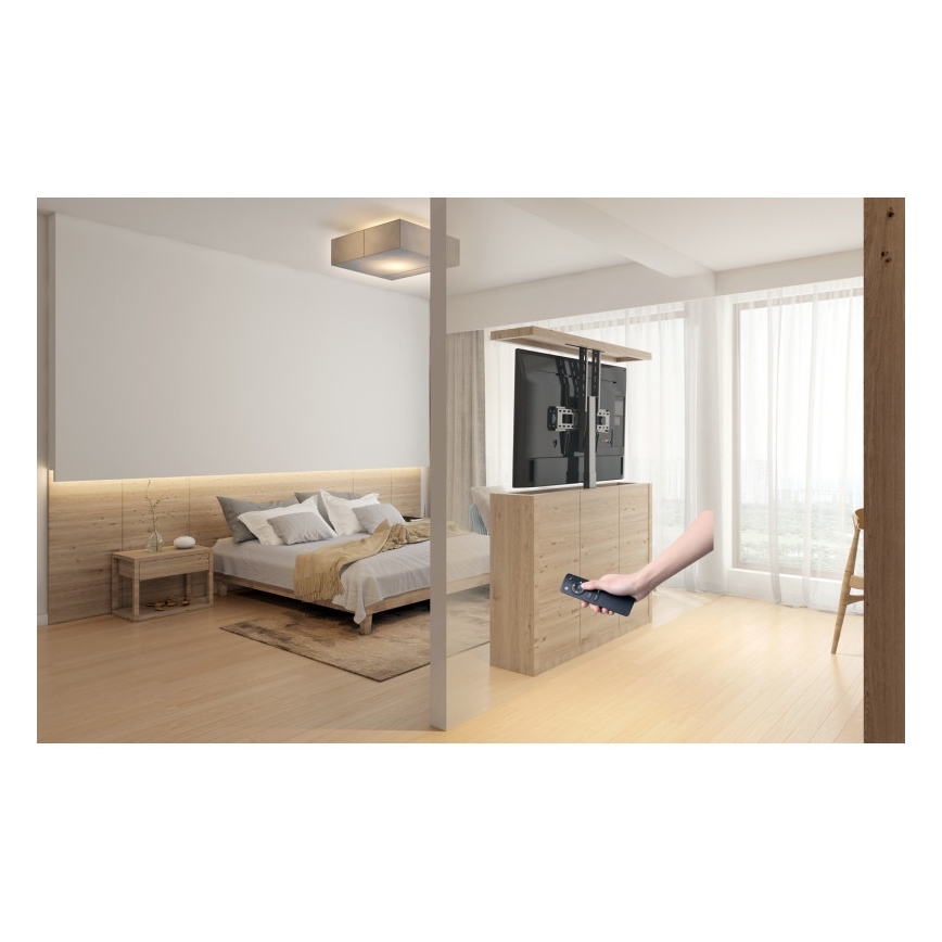 MK FLORIA MKF-19DM648 - Stojak podłogowy do telewizora 37-65 czarny z gniazdem SCHUKO i pilotem