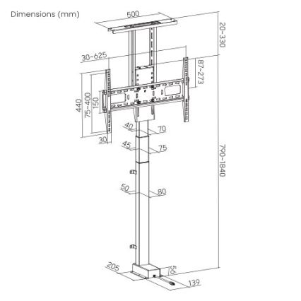 MK FLORIA MKF-19DM648 - Stojak podłogowy do telewizora 37-65 czarny z gniazdem SCHUKO i pilotem