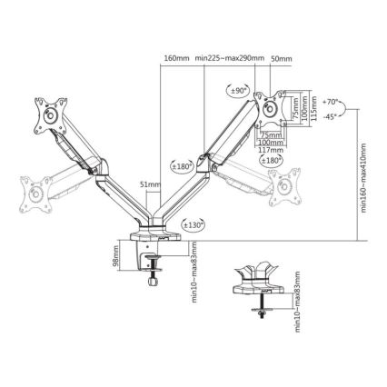 MK FLORIA MKF-21DP113S2 - Regulowany uchwyt na dwa monitory 32 czarny