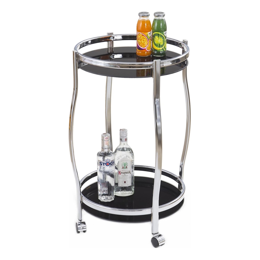Mobilny stolik barowy BAR 71x42 cm chrom błyszczący/czarny