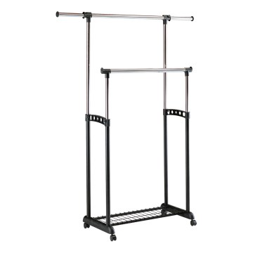 Mobilny wieszak metalowy 170x142 cm czarny/chrom błyszczący