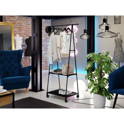 Mobilny wieszak metalowy z półkami OLAZEN 157x85 cm czarny