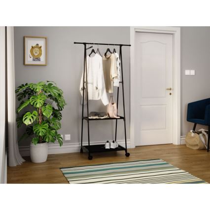 Mobilny wieszak metalowy z półkami OLAZEN 157x85 cm czarny