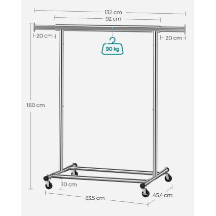 Mobilny wieszak stojący LINEA, srebrny