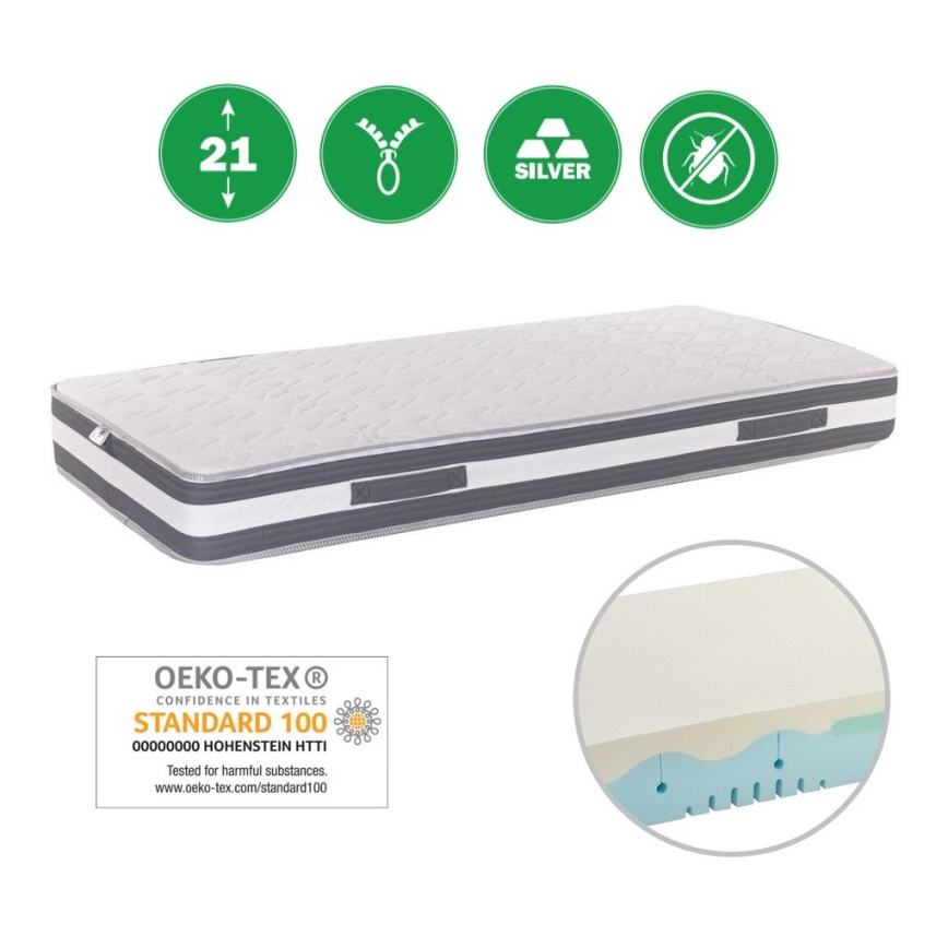 Monarch - Materac 3-strefowy MESSINA 90x200 cm pokrowiec Silver Medicott