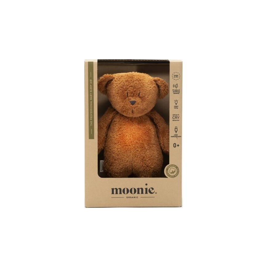 Moonie - Zabawka do przytulania z melodyjką i światełkiem miś 2.0 organic caramel