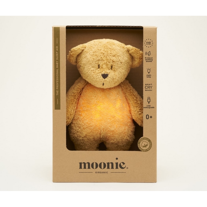 Moonie - Zabawka do przytulania z melodyjką i światełkiem miś 2.0 organic miodowy