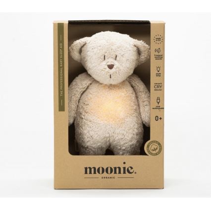 Moonie - Zabawka do przytulania z melodyjką i światełkiem miś 2.0 organic piaskowa