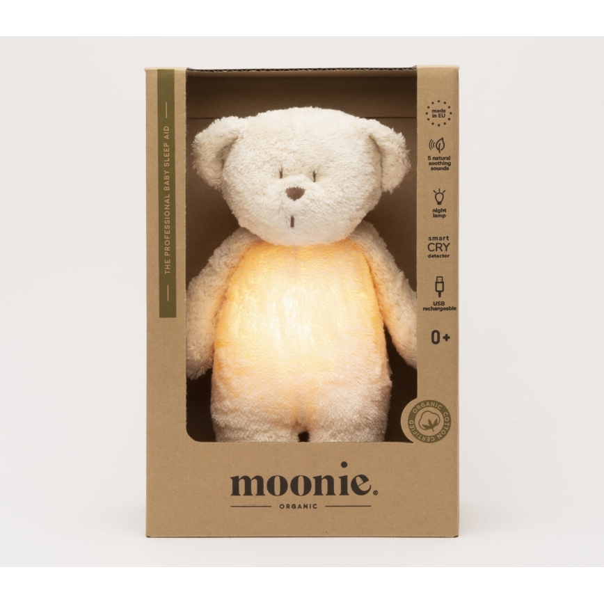 Moonie - Zabawka do przytulania z melodyjką i światełkiem miś 2.0 organic polar