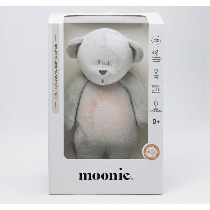 Moonie - Zabawka do przytulania z melodyjką i światełkiem miś 2.0 srebrna