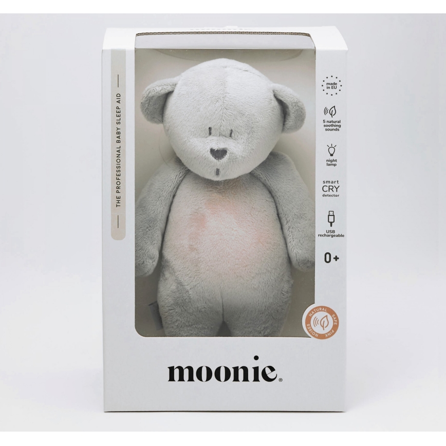 Moonie - Zabawka do przytulania z melodyjką i światełkiem miś 2.0 srebrna