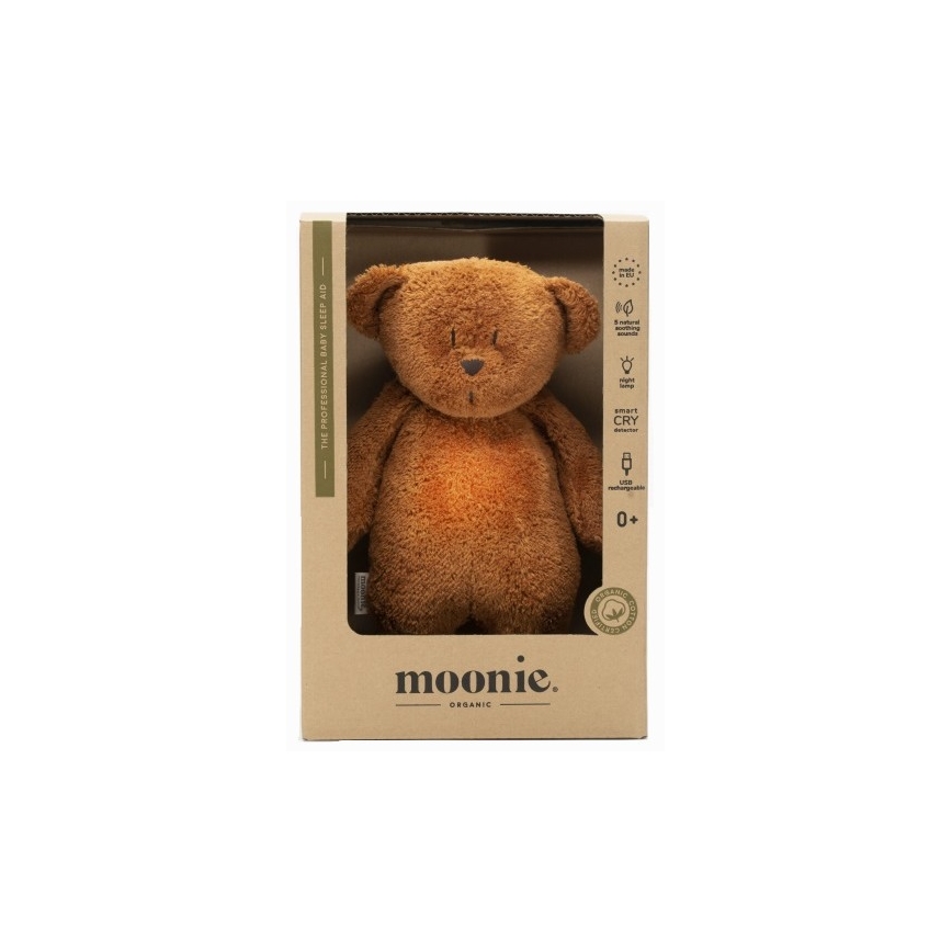 Moonie - Zabawka do przytulania z melodyjką i światełkiem miś organic caramel natur