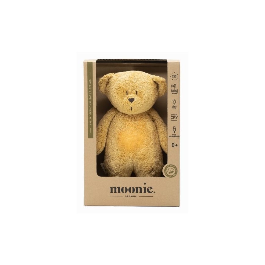 Moonie - Zabawka do przytulania z melodyjką i światełkiem miś organic miodowy natur
