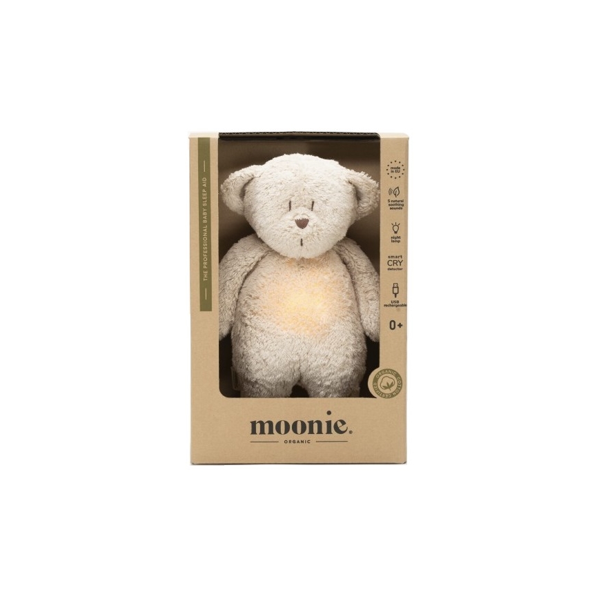 Moonie - Zabawka do przytulania z melodyjką i światełkiem miś organic piaskowy natur