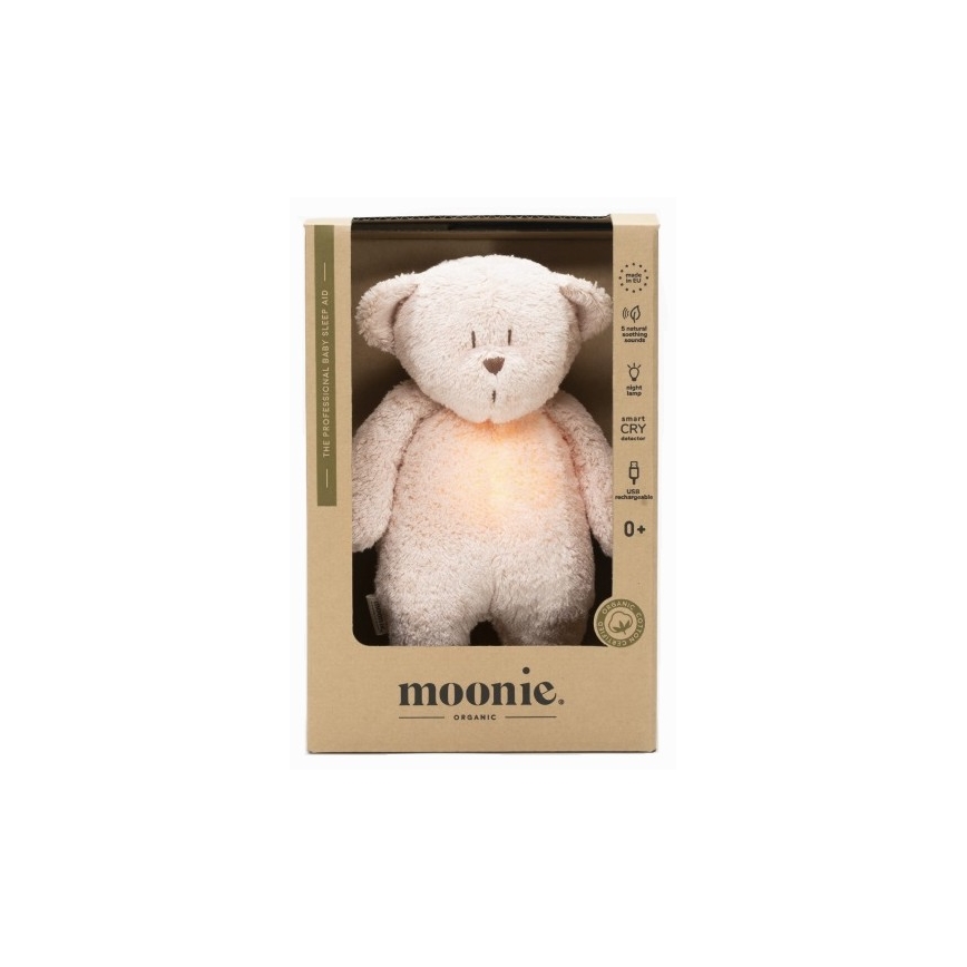 Moonie - Zabawka do przytulania z melodyjką i światełkiem miś organic róża natur