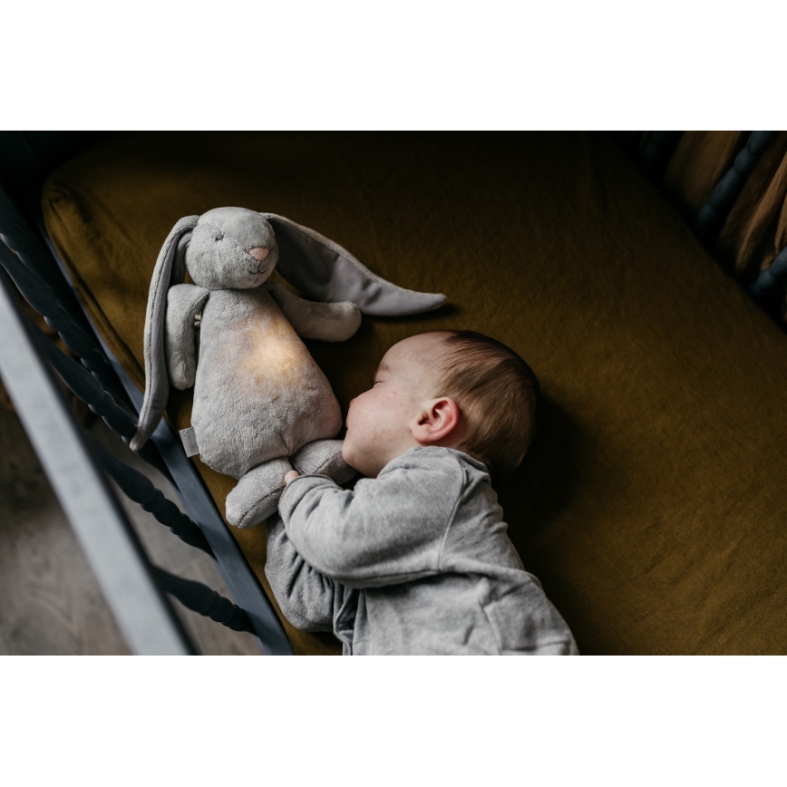 Moonie - Zabawka do przytulania z melodyjką i światełkiem zajączek 2.0 organic grey