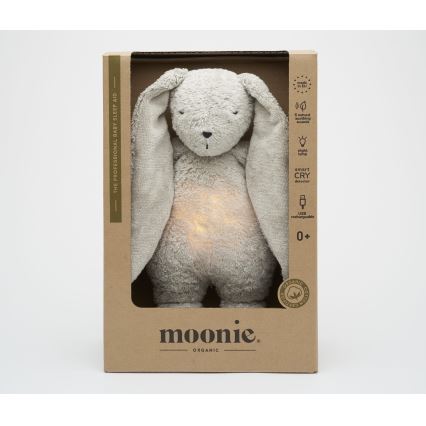Moonie - Zabawka do przytulania z melodyjką i światełkiem zajączek 2.0 organic grey