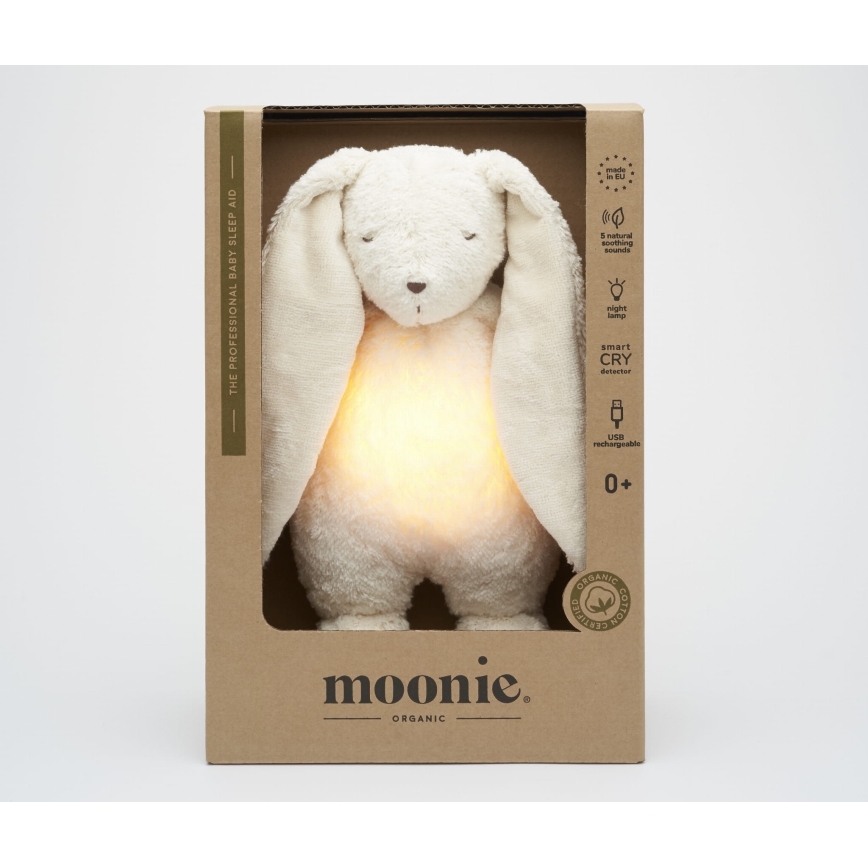 Moonie - Zabawka do przytulania z melodyjką i światełkiem zajączek 2.0 organic polar