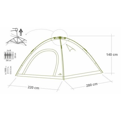 Namiot rozkładany dla 3-4 osób PU 3000 mm zielony