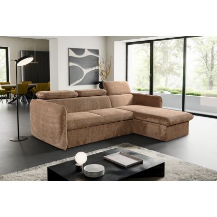Narożna rozkładana sofa w kształcie litery L z pojemnikiem BEJA beżowa prawa
